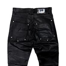 Load image into Gallery viewer, BLACK BOTTOM LACED WAX DENIM PANTS
