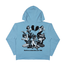 Load image into Gallery viewer, BABY BLUE &quot;WHITE&quot; LOVE KILLS HOODIE
